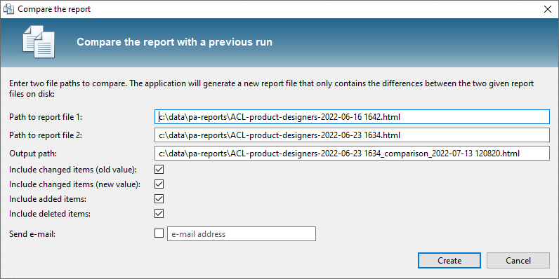 Compare report dialog