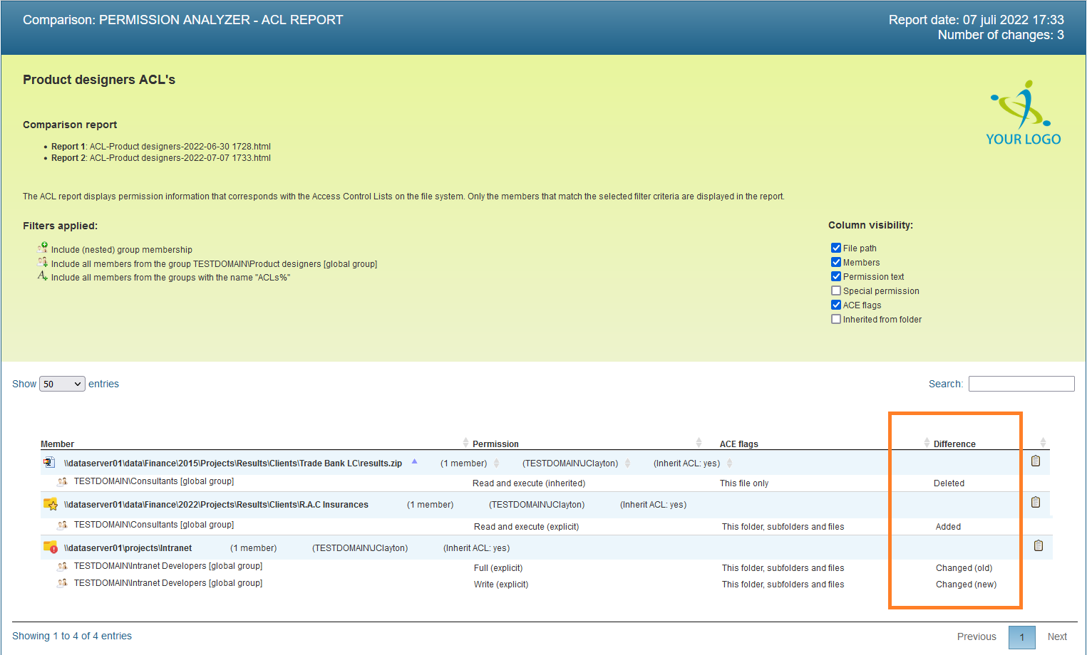 Comparison HTML file